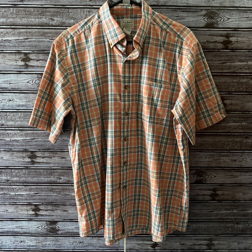 LL Bean Men's Traditional Fit Short-Sleeved Button-Down Shirt Size L Plaid